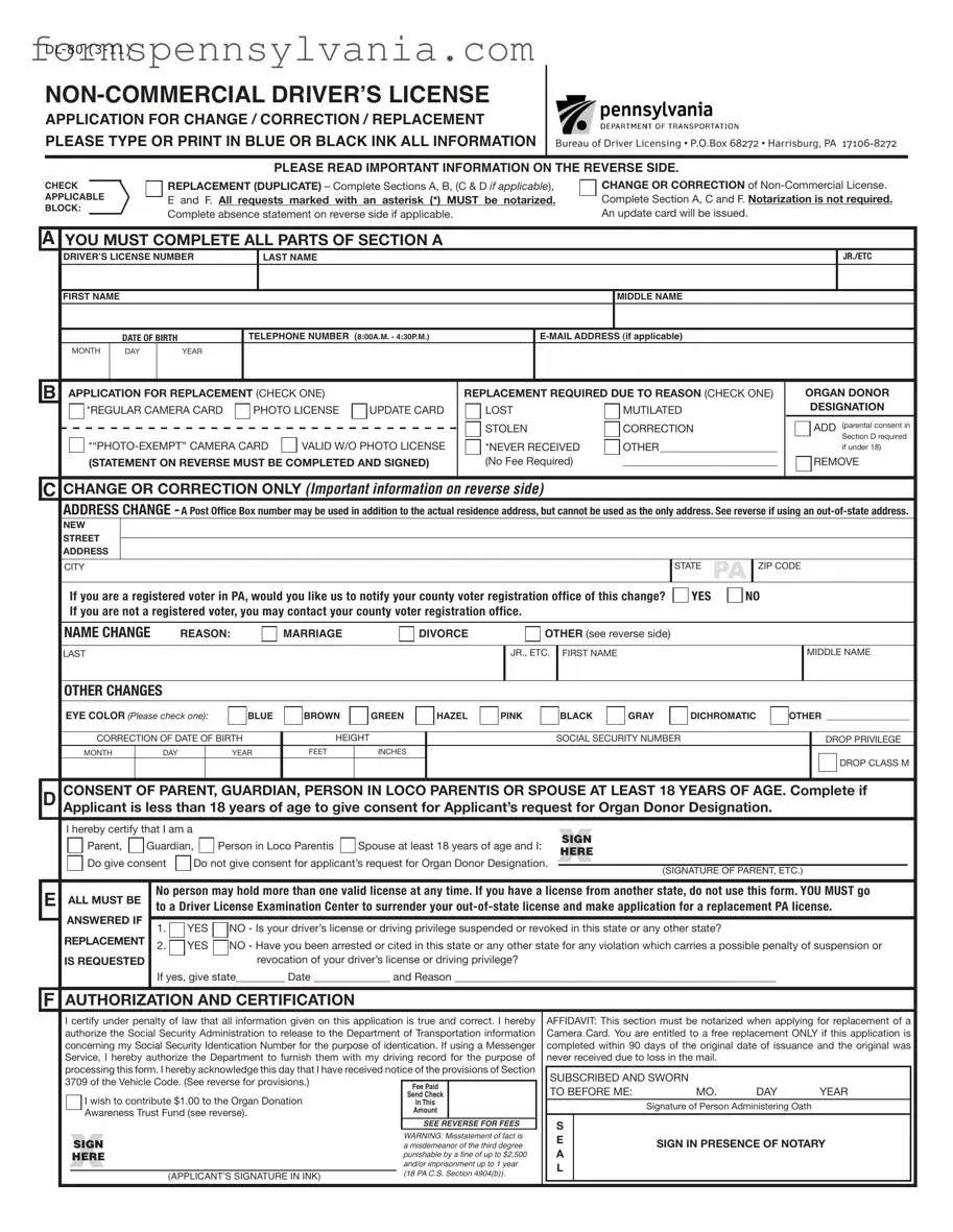 Fill in a Valid Dl 80 Pennsylvania Form