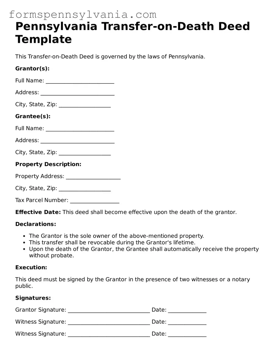 Blank  Transfer-on-Death Deed Template for Pennsylvania