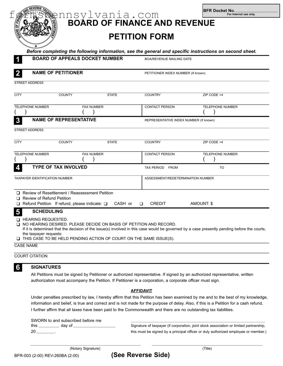 Fill in a Valid Pennsylvania Bfr 003 Form