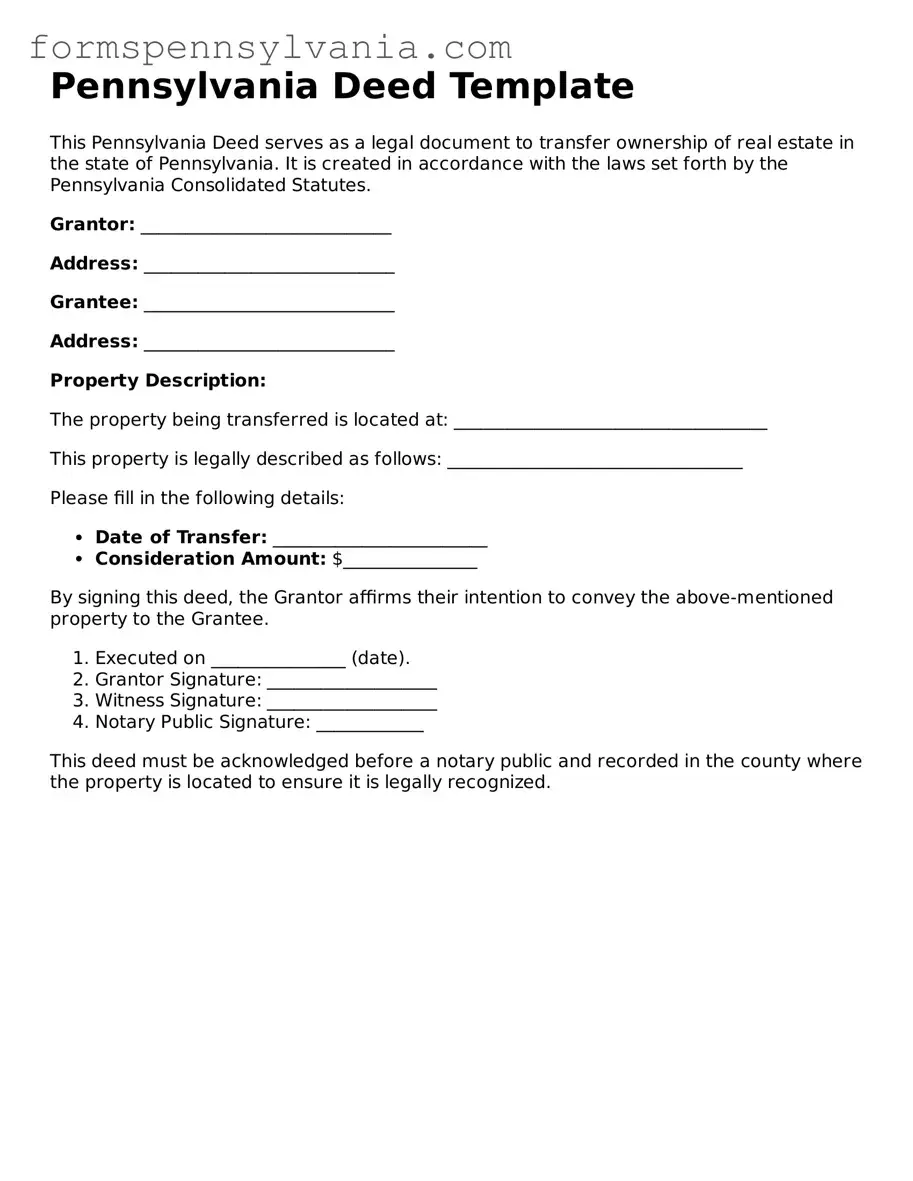 Blank  Deed Template for Pennsylvania