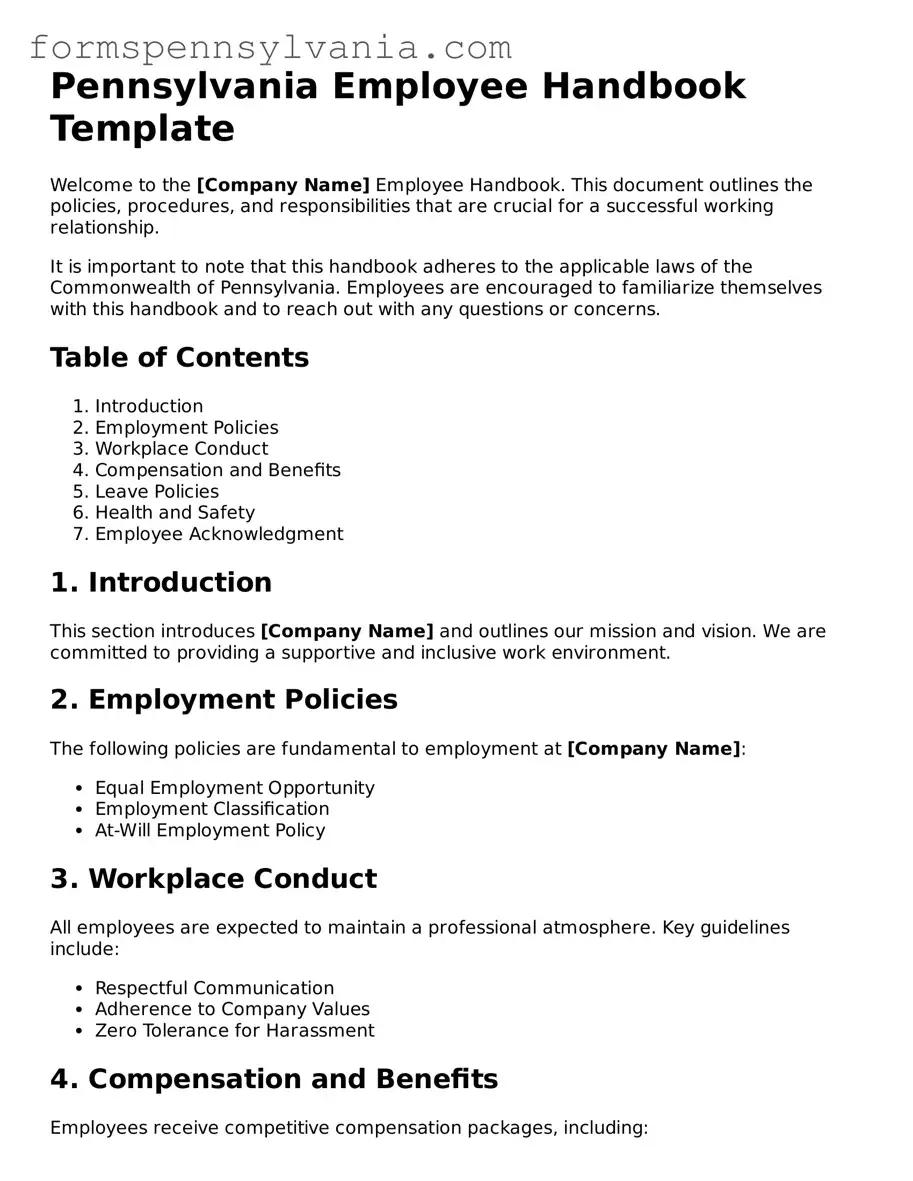 Blank  Employee Handbook Template for Pennsylvania