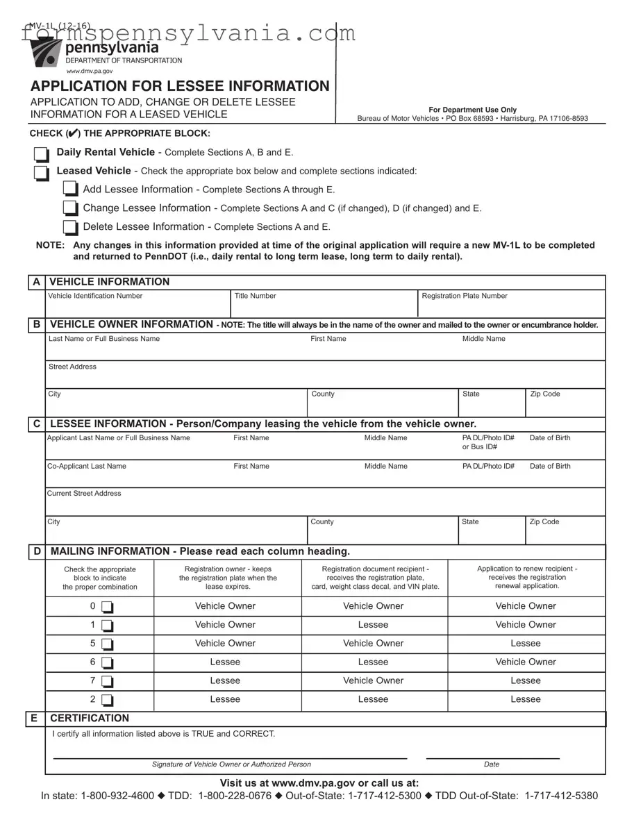 Fill in a Valid Pennsylvania Mv 1L Form