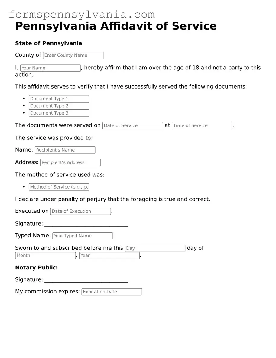 Blank  Affidavit of Service Template for Pennsylvania