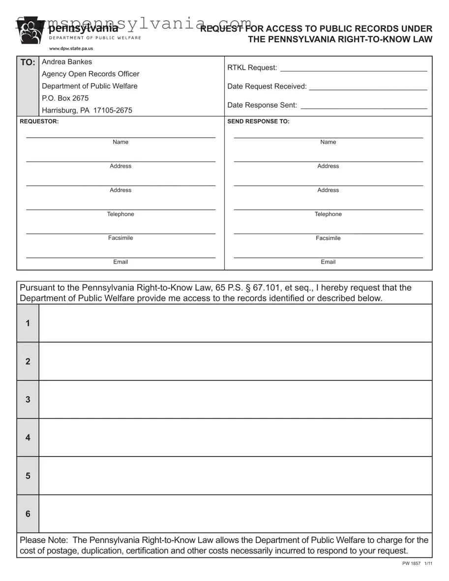 Fill in a Valid Pennsylvania Pw 1857 Form