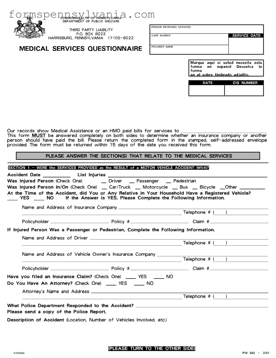 Fill in a Valid Pw 382 Pennsylvania Form