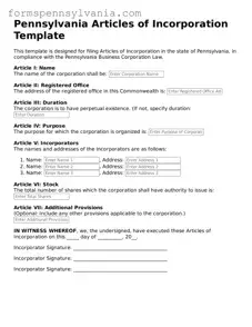 Blank  Articles of Incorporation Template for Pennsylvania