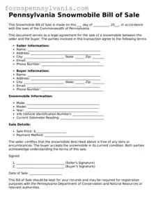 Blank  Snowmobile Bill of Sale Template for Pennsylvania