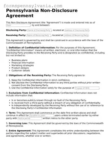Blank  Non-disclosure Agreement Template for Pennsylvania