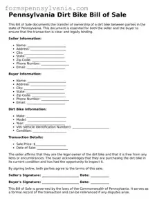 Blank  Dirt Bike Bill of Sale Template for Pennsylvania