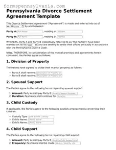 Blank  Divorce Settlement Agreement Template for Pennsylvania
