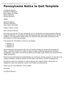 Blank  Notice to Quit Template for Pennsylvania