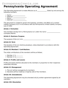 Blank  Operating Agreement Template for Pennsylvania