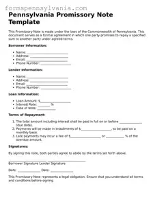Blank  Promissory Note Template for Pennsylvania