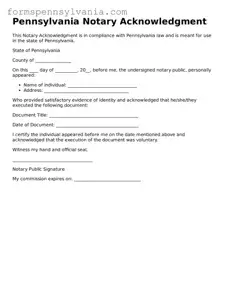 Blank  Notary Acknowledgement Template for Pennsylvania
