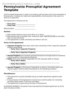 Blank  Prenuptial Agreement Template for Pennsylvania