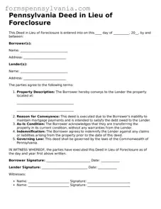 Blank  Deed in Lieu of Foreclosure Template for Pennsylvania