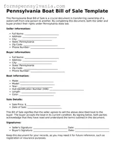 Blank  Boat Bill of Sale Template for Pennsylvania